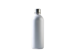 Sleek white reusable water bottle isolated on transparent background, perfect for staying hydrated in style and reducing plastic waste with its minimalist design and durable construction