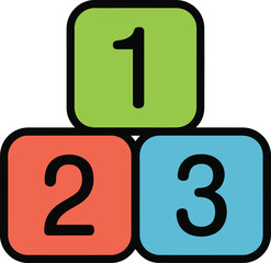 Colorful number blocks icon, educational learning toy vector illustration