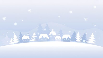 Naklejka premium Winter Village Silhouette with Snowfall houses