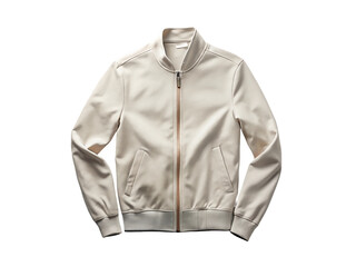 Stylish light beige bomber jacket isolated on transparent background, perfect for adding a touch of casual elegance to any outfit during spring and autumn seasons