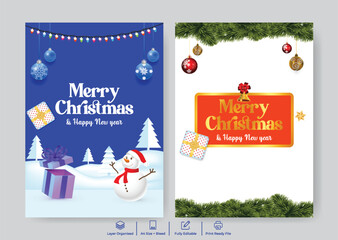 Christmas Party and New Year Celebration Flyer Poster design for Holiday Sale, Discount Offer, Editable Christmas A4 Print-Ready Flyer, and poster Layout with 3d snowman illustration background