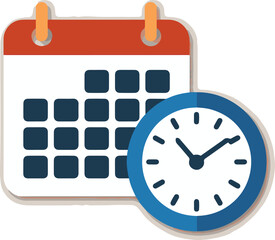 Calendar and clock icon, minimalist time management and schedule vector illustration