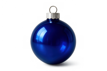 Blue christmas bauble hanging decoration celebrating winter holidays and festive season, isolated with transparent background