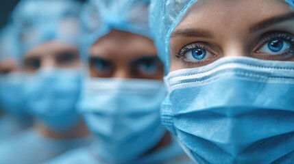group of doctors with face masks looking at camera corona virus concept no logos no brands ar 169