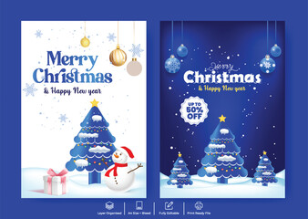 Christmas Holiday Party and Happy New Year Celebration Flyer and Poster Template, Editable A4 Print Ready christmas Event Brochure, Sale, and Discount poster Design with 3d tree illustration