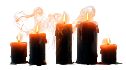 Burning candles in warm orange hues create a captivating ambiance, perfect for conveying feelings of comfort, celebration, or spirituality, ideal for holiday themes.