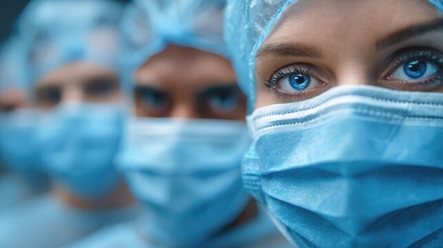 group of doctors with face masks looking at camera corona virus concept no logos no brands ar 169 - Powered by Adobe