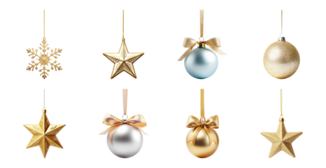 PNG Elegant gold silver Christmas ornaments, element set on transparent background