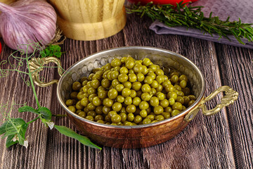 Sweet young canned green peas