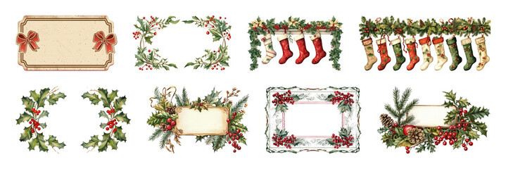 PNG Festive holiday frames and borders, element set on transparent background