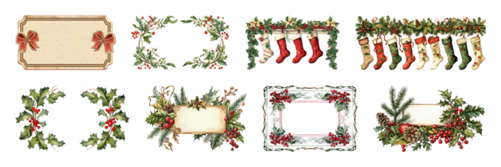 PNG Festive holiday frames and borders, element set on transparent background