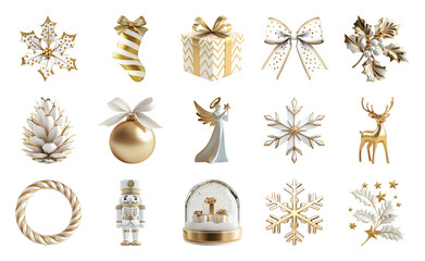 Obraz premium PNG Elegant gold Christmas decorations illustration, element set on transparent background