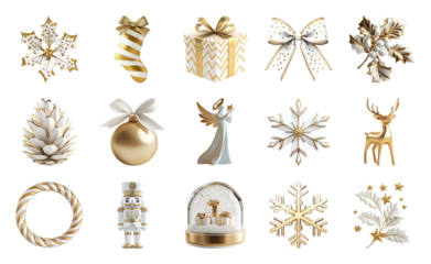 PNG Elegant gold Christmas decorations illustration, element set on transparent background