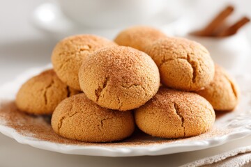 Fototapeta premium Snickerdoodle cookies with cinnamon sugar on white plate