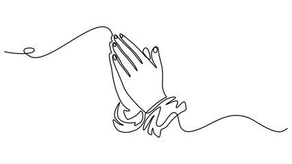 Obraz premium One line drawing praying hand worship religious vector illustration template design, Minimalist continuous one line drawing of praying hands, Hand in Praying position, Editable outline.