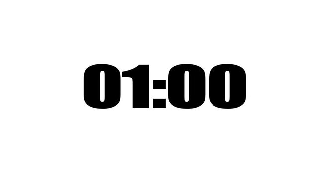 2 minutes countdown animation timer black bold number time countdown 120 seconds 4k with white background.