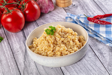 Vegan cuisine - boiled bulgur garnish