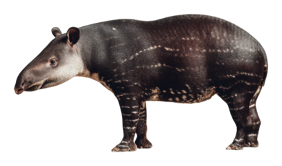 Tapir grazing in tropical forest wildlife nature scene isolated on transparent background
