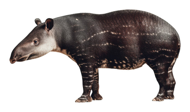 Tapir grazing in tropical forest wildlife nature scene isolated on transparent background