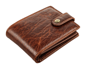 Stylish brown leather wallet urban product isolated on transparent background
