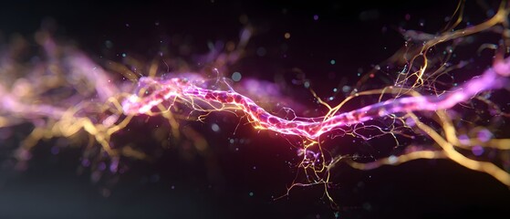 Energetic neural network branches with glowing purple and gold hues.