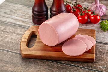 Boiled sausage with slices for breakfast