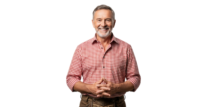 Smiling man in traditional shirt isolated on transparent background - Powered by Adobe