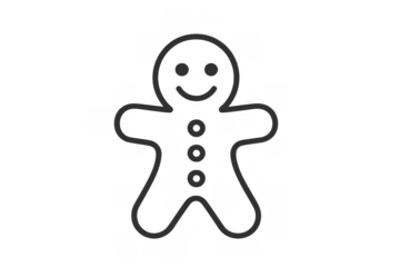 Gingerbread man outline drawing, sweet cookie icon for christmas and holiday food concepts, transparent background