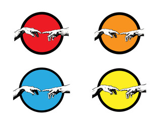 Creation of Adam Hands Black and White Illustration in Circle