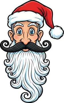 Funny Santa Claus Portrait, Cheerful Holiday Vector Illustration, Santa Headshot on transparent background