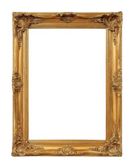 Artistic gold frame displaying blank in bright isolated on transparent background