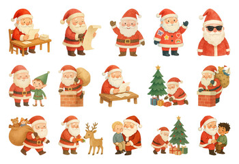 Fototapeta premium PNG Charming Santa Claus illustrations collection, element set on transparent background