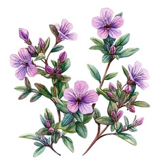 Thyme Flower, watercolor clipart vector, isolated on a white background.