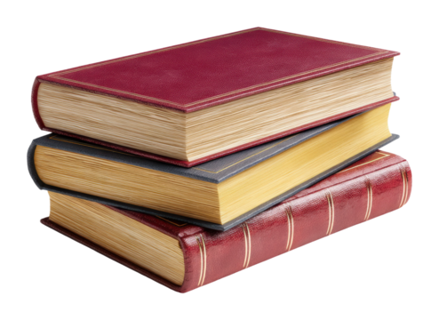 Reading adventure classic books stacked on table cozy home still life isolated on transparent background