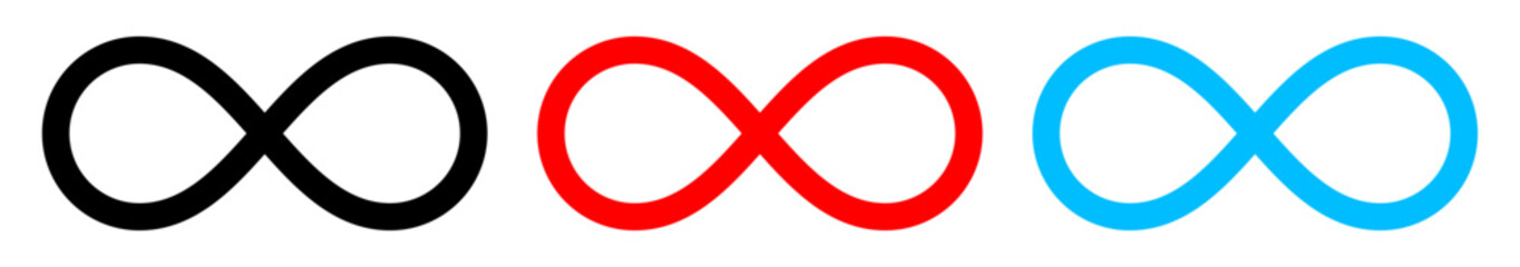 Set of infinity loop symbols and lemniscate icons, minimal bold line vector, isolated on transparent vector illustration 