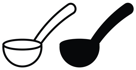 Two Simple Ladles Illustrations in Black and White for Culinary Use
