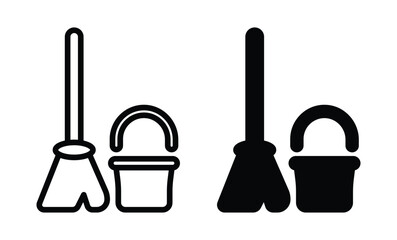 Minimalist Cleaning Tools Illustration with Broom and Bucket Design
