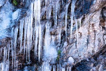 Large Icicles in Snowy Carpathian Mountains, Romania &mdash; Frozen Winter Landscape in Europe