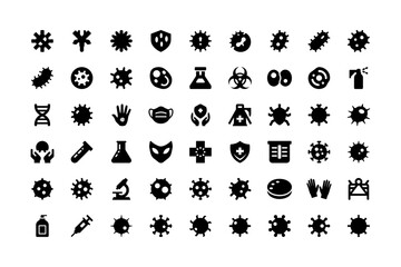 Virus Icons Microbiology Disease Germs Bacteria Protection Shield Laboratory Biohazard Syringe Face Mask Infection Spread Prevention
