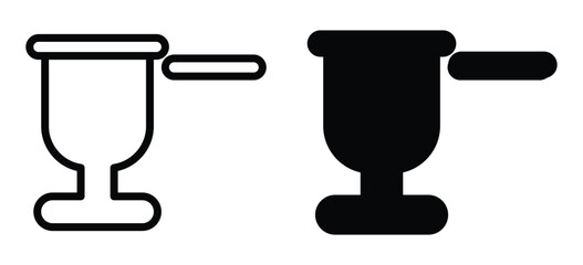 Outline and solid icon of traditional mortar and pestle for cooking