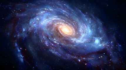 Obraz premium Cosmic Spiral Galaxy with Glowing Blue Arms — Radiant Celestial Formation Illuminating Deep Space with Luminous Starlight and Galactic Energy