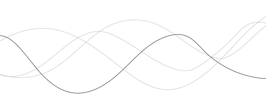 Curved black long lines seamless wave pattern. Thin line wavy abstract vector background. Wavy line horizontal divider wavy pattern. Curve line art striped. Abstract wave elements. Vector illustration