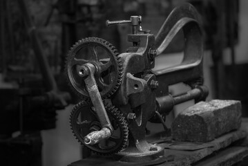 Vintage gear mechanism in a workshop