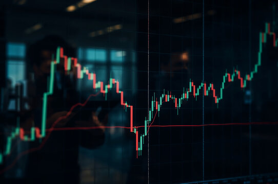Stock market chart analysis shows volatility with red and green graph