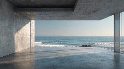 empty loft style with concrete floor and ocean view 3d render no logos no brands ar 169