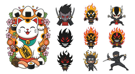 Charming collection of kawaii Japanese characters for fun graphic designs and playful art