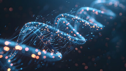 Illuminated molecular structure glows with scientific data against a dark background.
