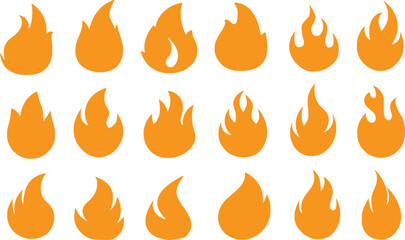  Set of Flame vector icon. Campfire flame, fire flames, fireball, wildfire and red hot bonfire, red fiery flames vector design