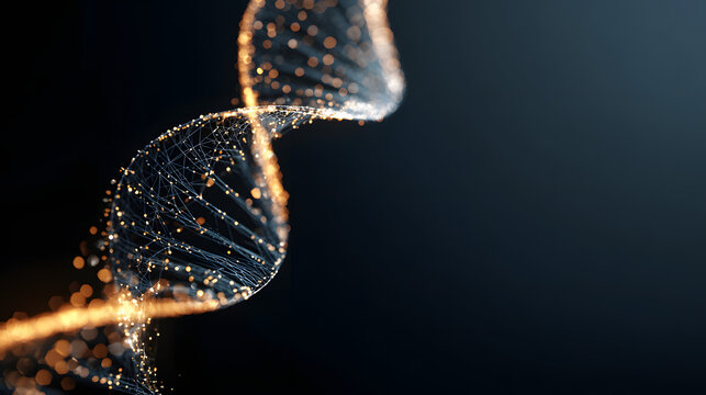 Illuminated digital DNA helix glows with informational science.