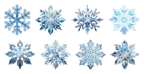 PNG Intricate crystalline snowflake designs, element set on transparent background